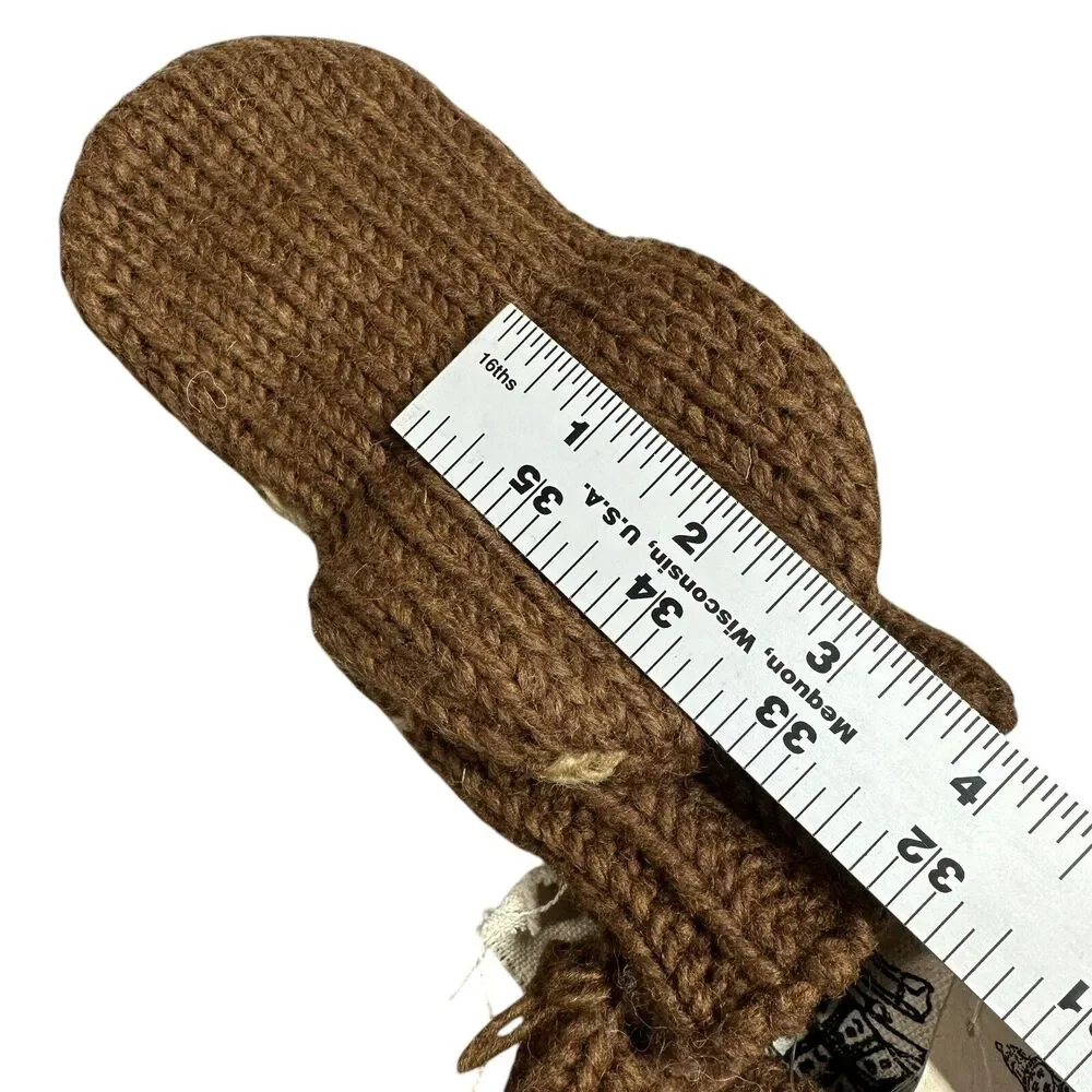 Kids Wool Knit Mittens Fleece Lining Deer Nirvanna Design Hand Made Nepal M/L